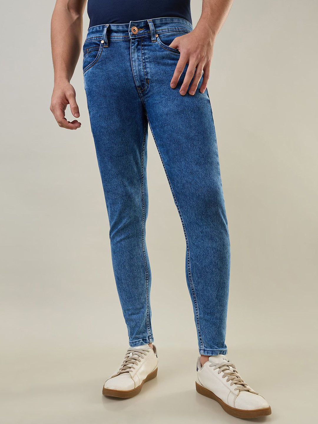 TIM PARIS Men Medium Tint Kane Skinny  Ankle Fit Jeans