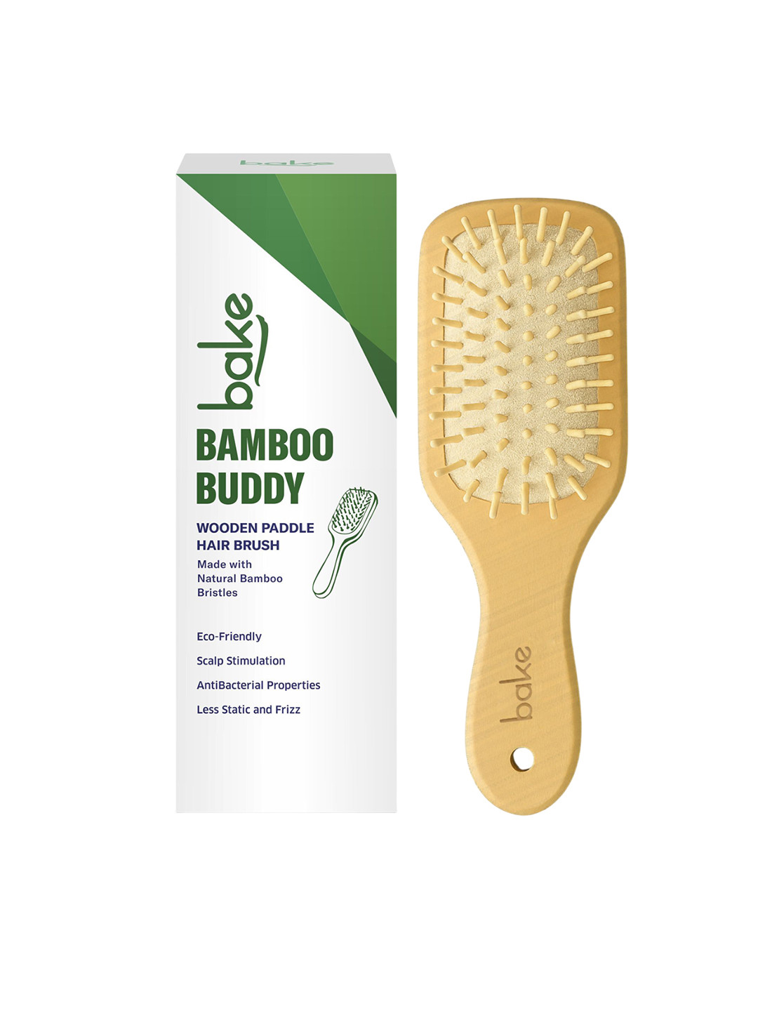 BAKE Bamboo Buddy Wooden Paddle Hair Brush- Brown