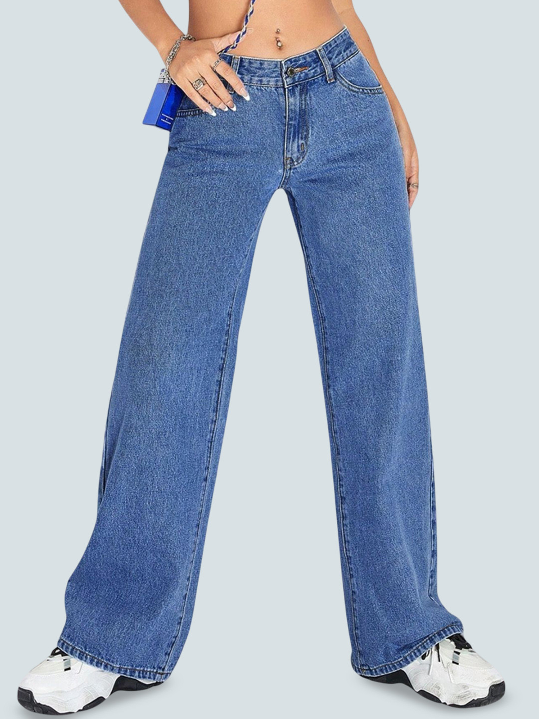 Crazeis Women Comfort Relaxed Fit High-Rise Light Fade Acid Wash Stretchable Jeans