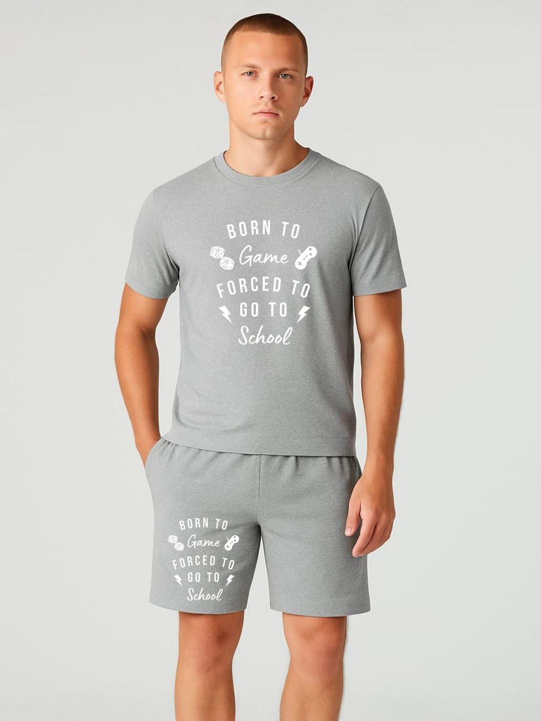 FABSTIEVE Born To Game Men Printed Round Neck T-Shirt With Shorts Co-Ords