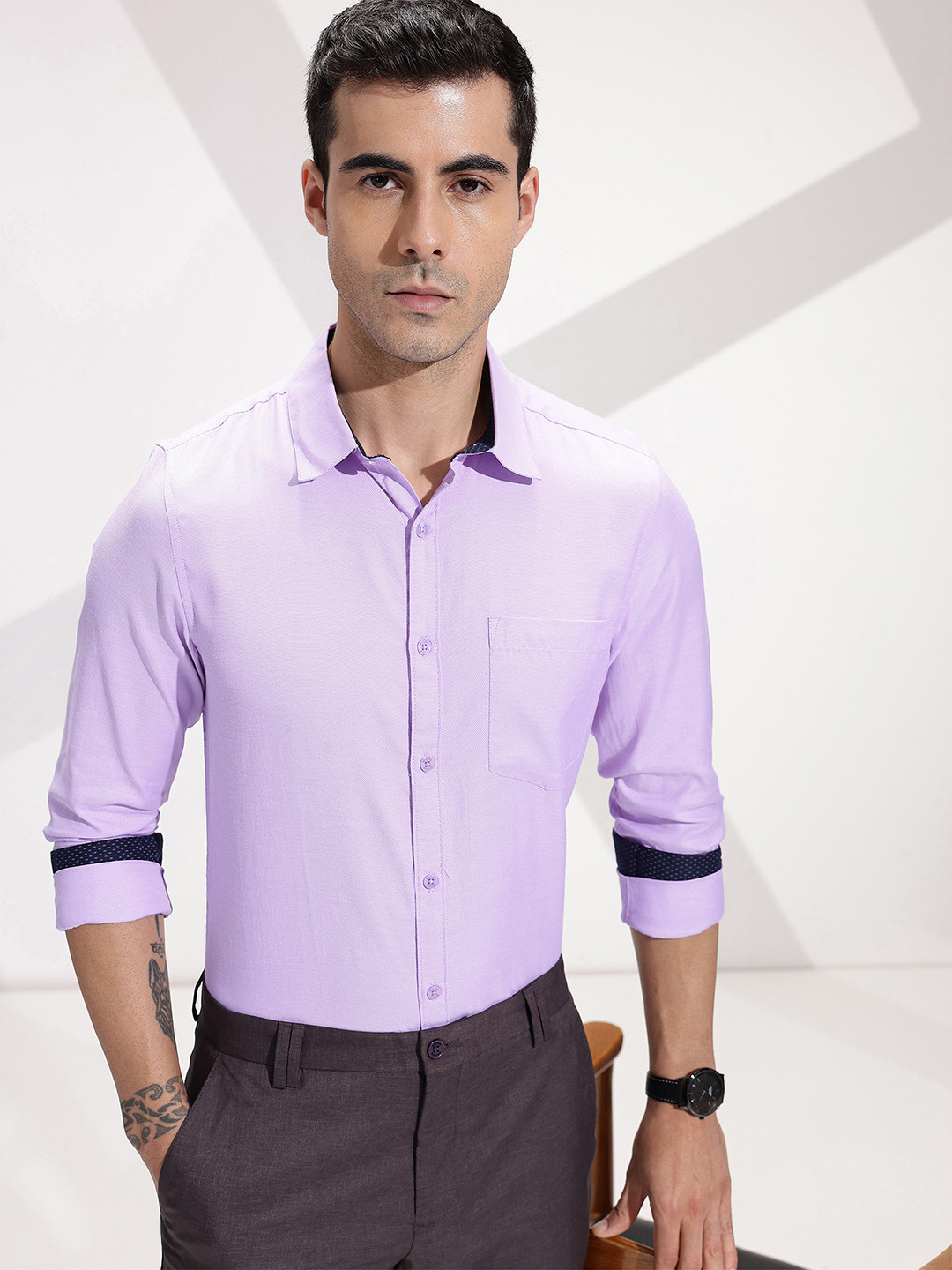 encore by INVICTUS Self Design Textured Semiformal Shirt