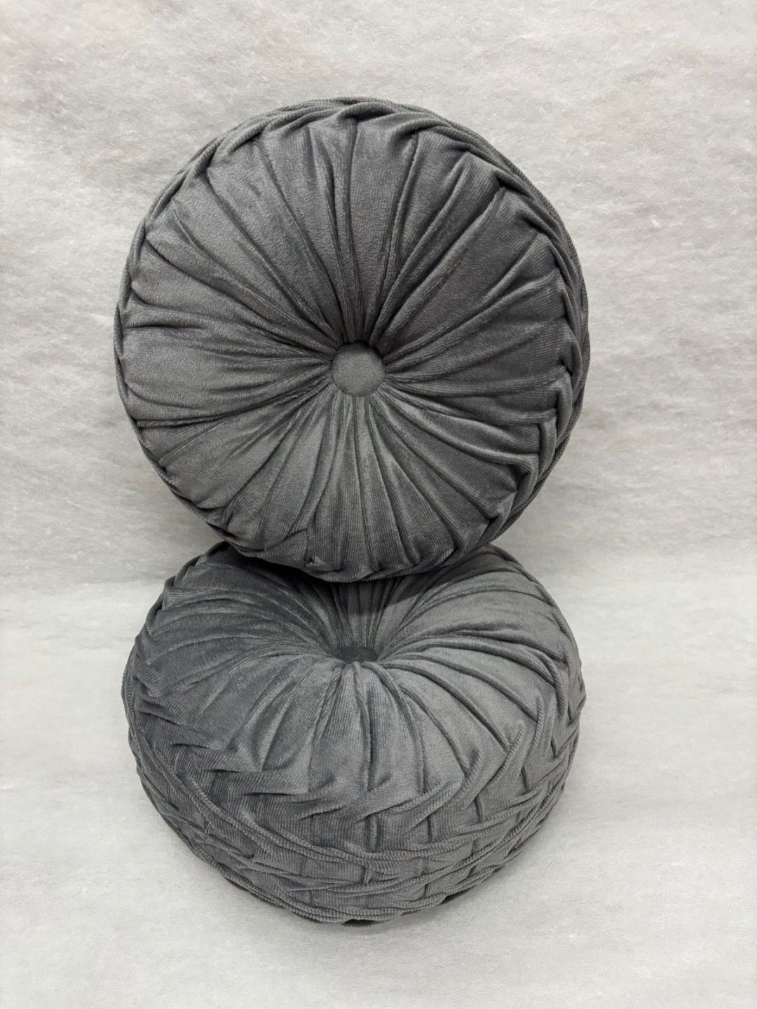 Myntra Elegant Homes 2-Pcs Grey Self-Designed Round Pumpkin Pre-FilledCushion