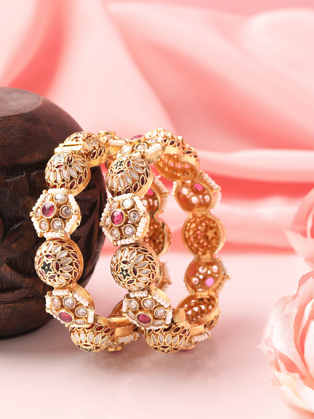 Panini jewels Set Of 2 Gold-Plated Stones-Studded Bangles