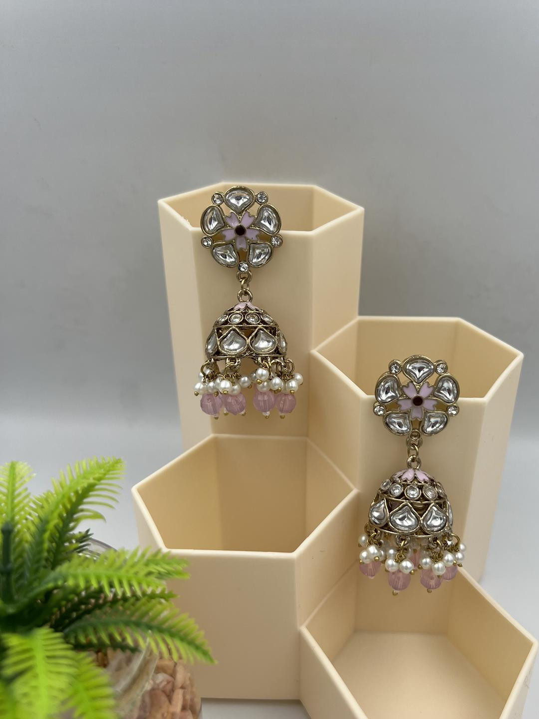 Fashion Theme Women Brass Kundan Jhumka Earrings