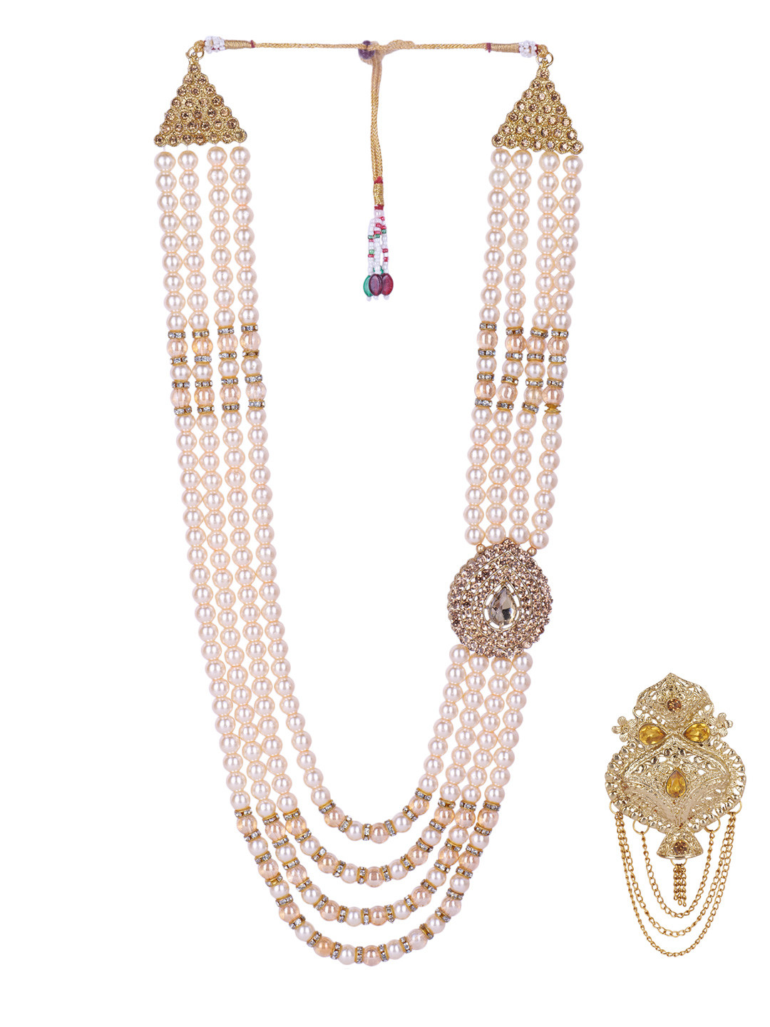 JIYANSHI FASHION Beaded Layered Dulha Mala With Brooch