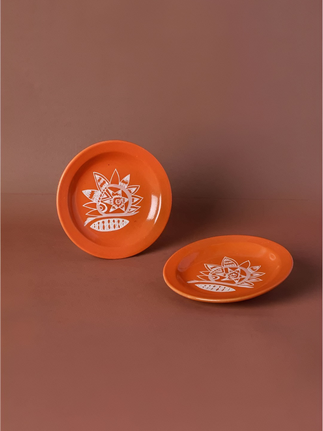 FREEDOM TREE Ray Orange 2 Pieces Ceramic Dishwasher And Microwave Safe Plates