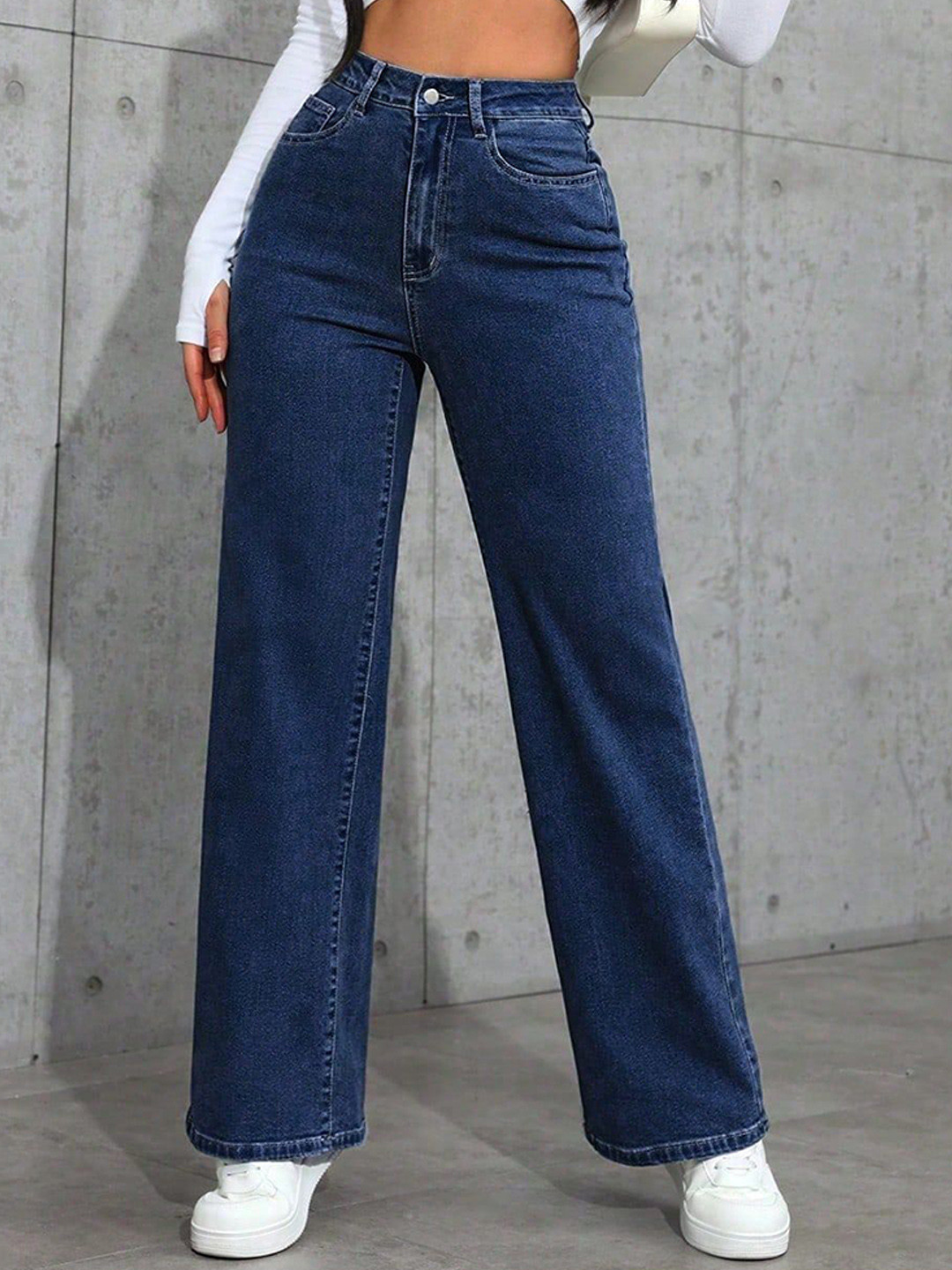 Crazeis Basics by Glossia Women Comfort Relaxed Fit High-Rise Light Fade Stretchable Jeans