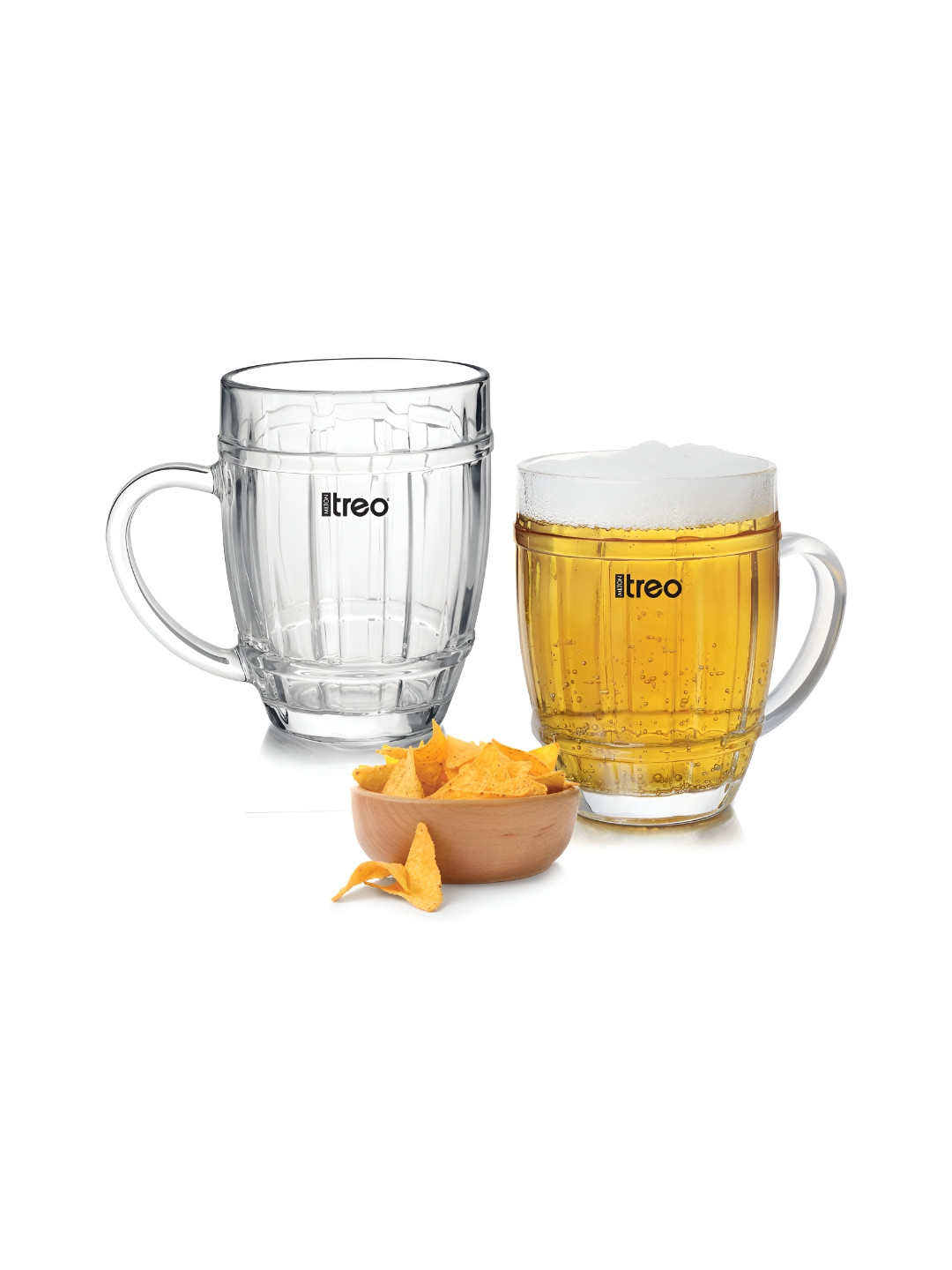 Treo Knox Beer Mug Glasses for Beer, Juice, Mocktail, Transparent | Set of 2, 400 ml each