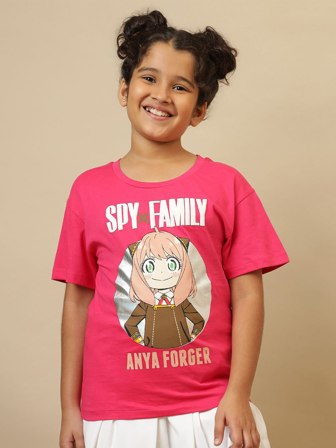 Kids Ville Girls Spy X Family Printed Drop-Shoulder Sleeves Oversized T-shirt