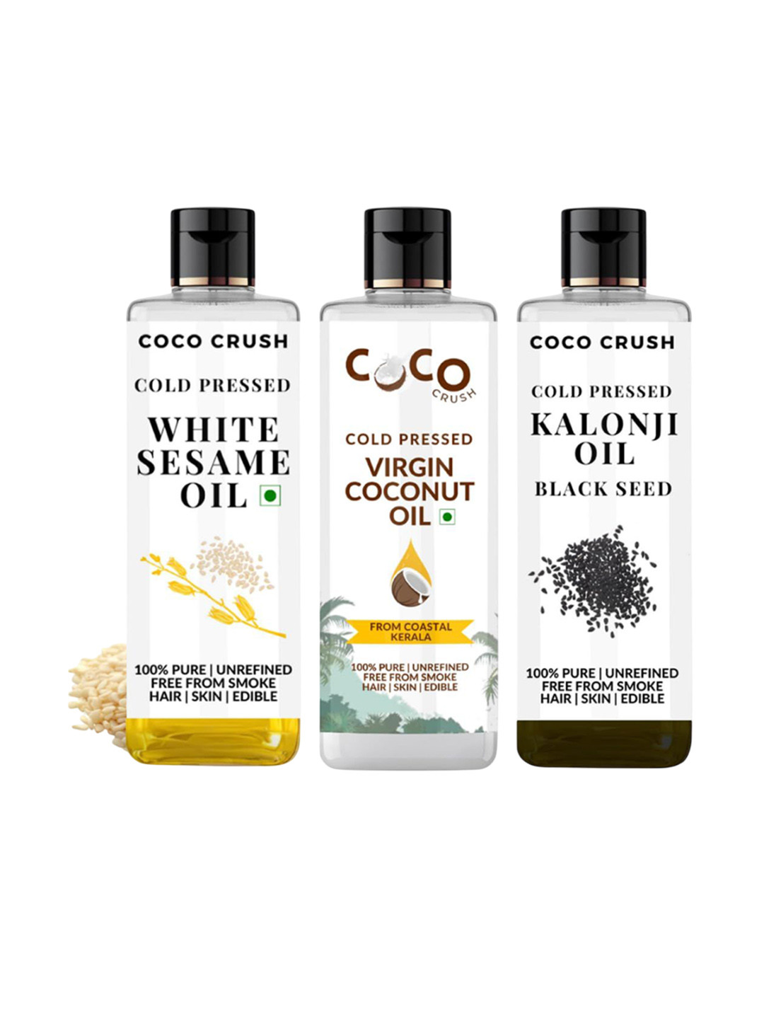 Coco Crush Set Of 3 Virgin Coconut & White Sesame & Kalonji Black Seed Oil - 50 ml Each