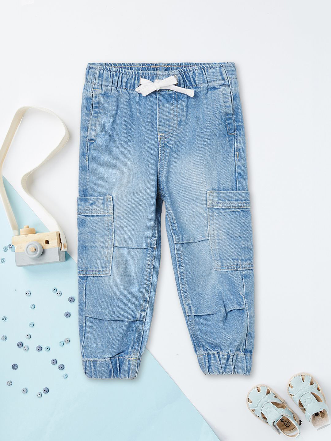 max Boys Cotton Mid Rise Cargo Joggers