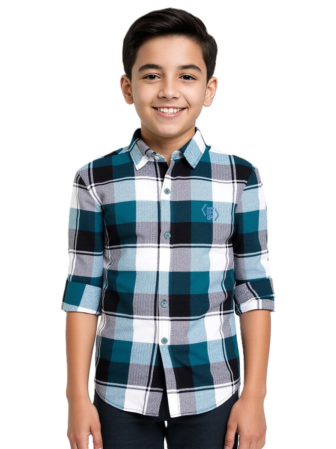 CAVIO Boys  Rama Green Checks Full Sleeve Casual Shirt