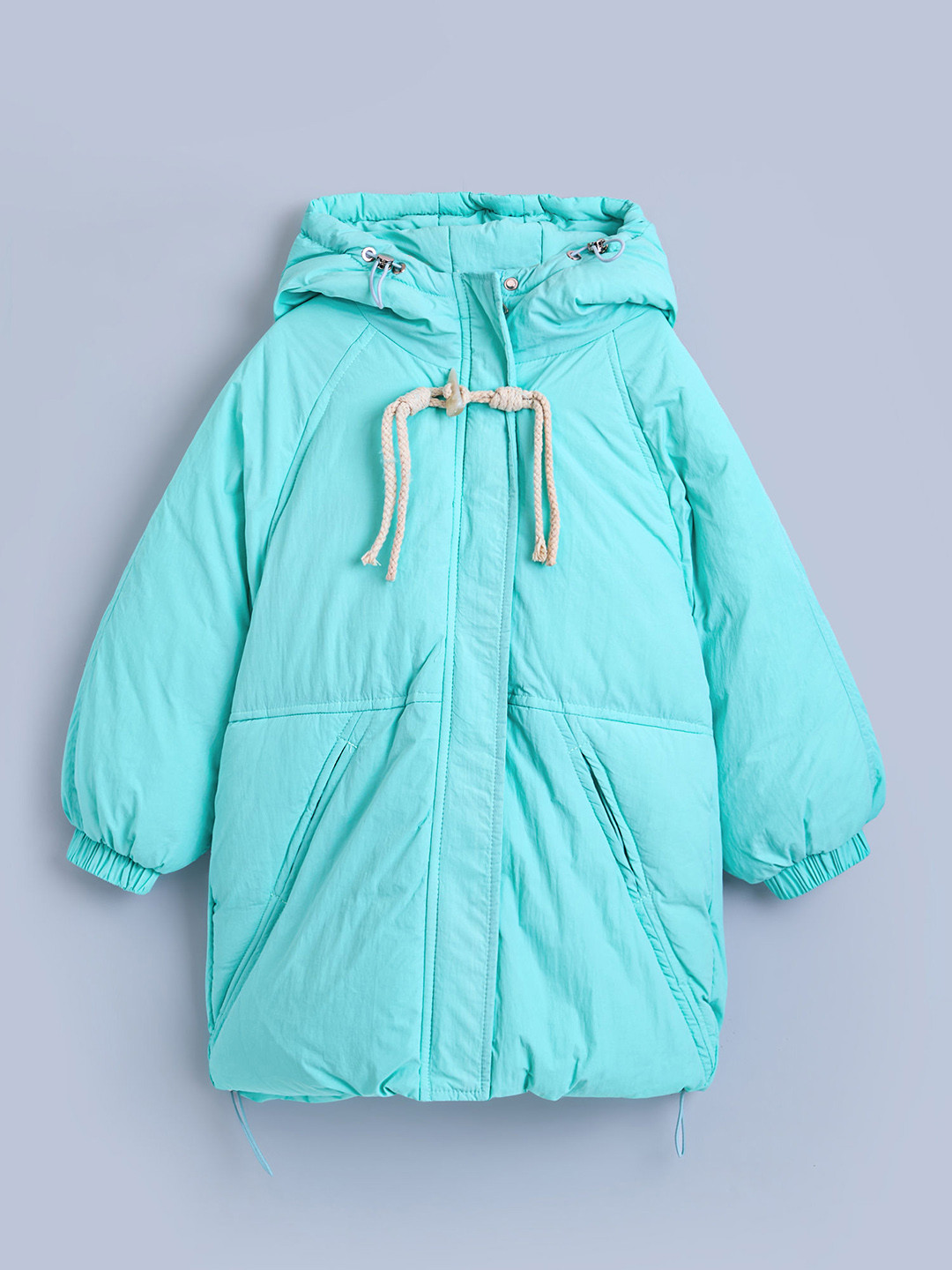 Hopscotch Kids Unisex Blue Hooded Full-Sleeve Solid Long Coat