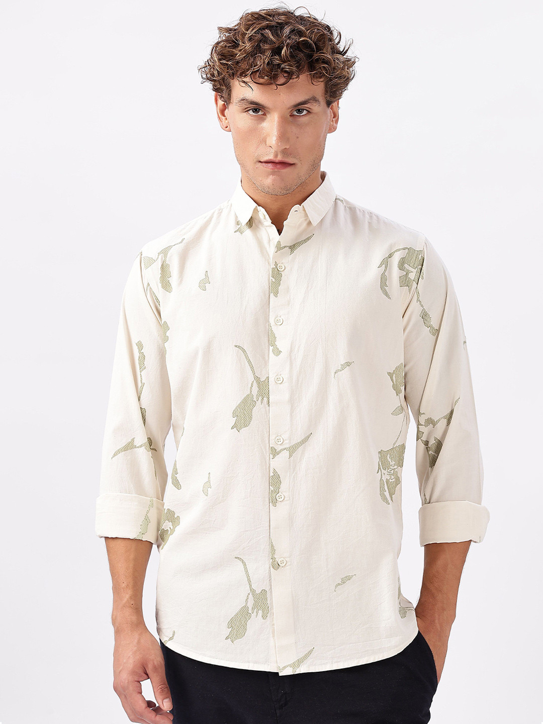 HAMPTONS Men Abstract Printed Spread Collar Cotton Casual Shirt