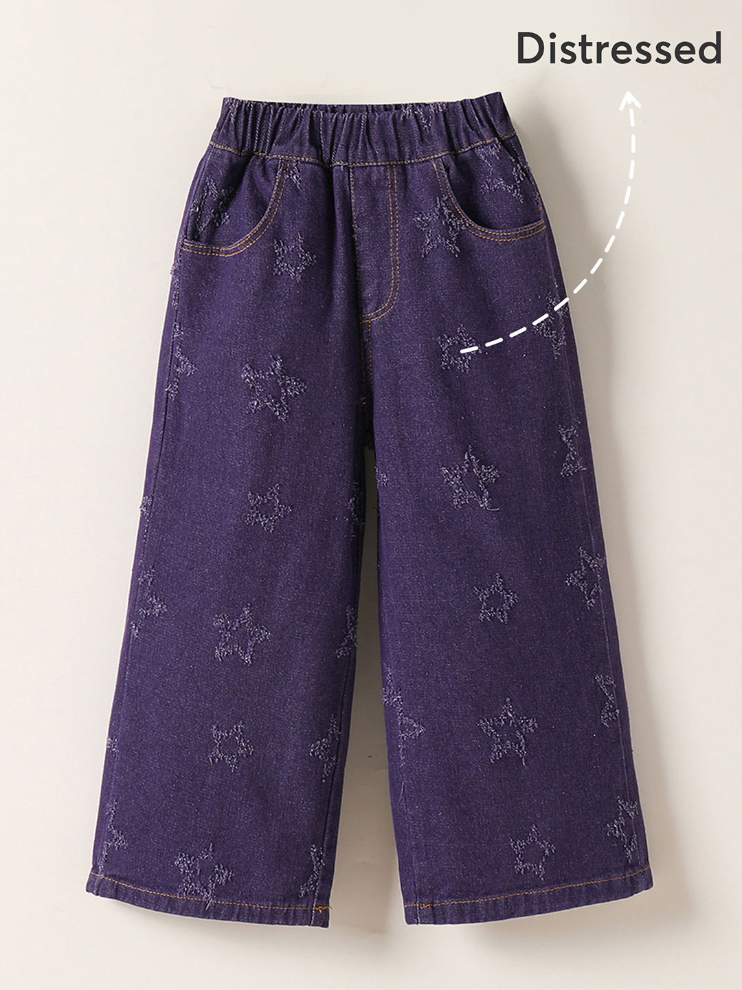 Hopscotch Girls Regular Fit Mid-Rise Starry Distress Stretchable Jeans