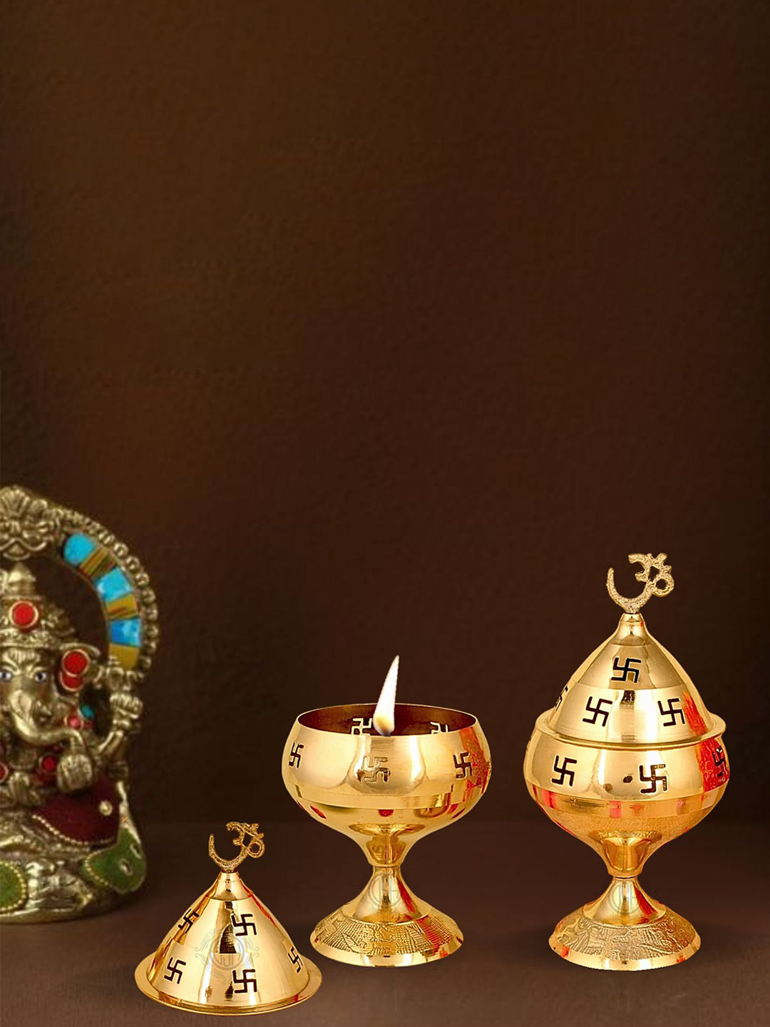 DSH Crafting Your Curiosity 2-Pcs Om & Swastik Symbol Decorative Akhand Diya