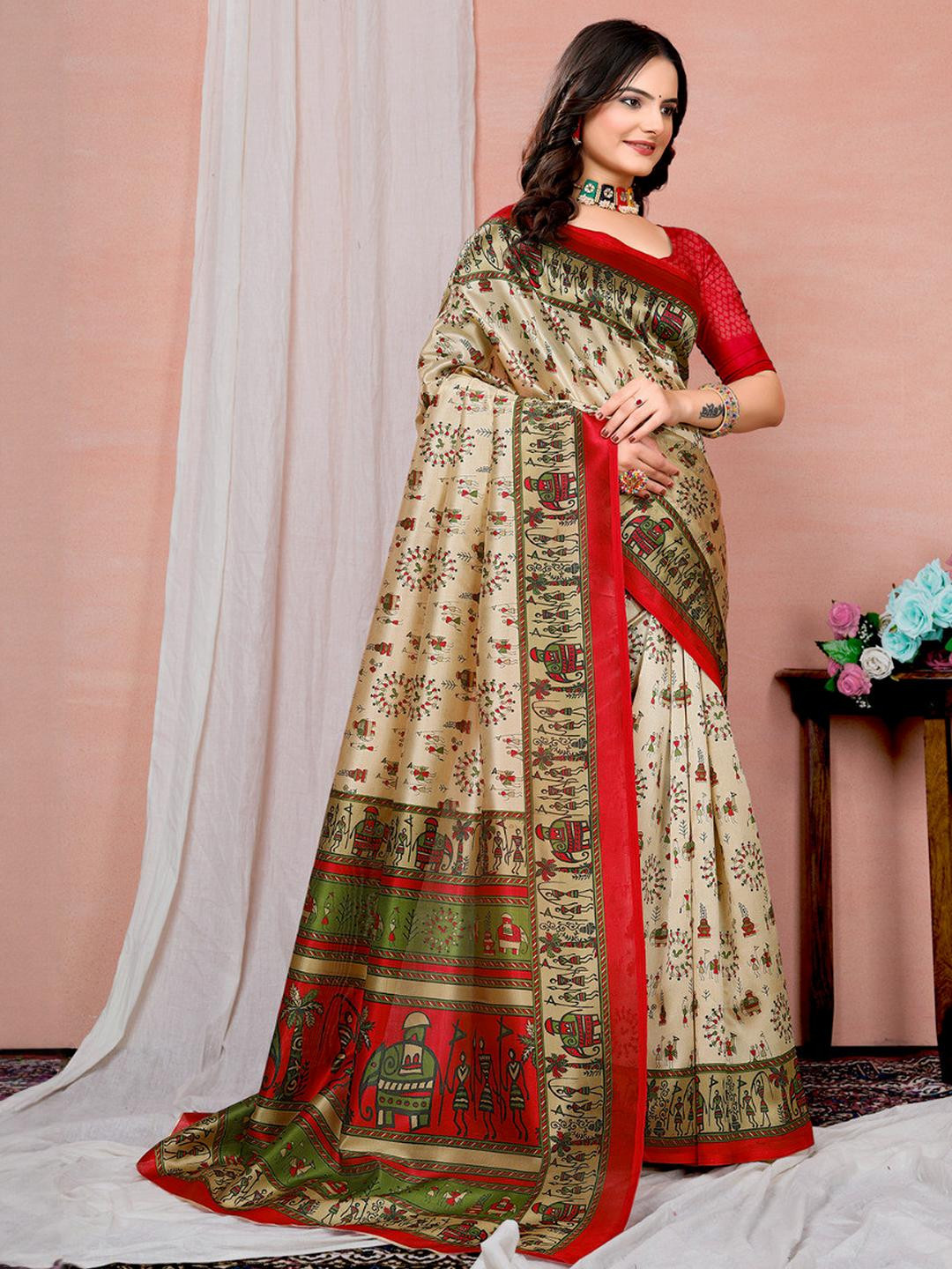 KANOODA Art Silk Mysore Silk Saree With Blouse Piece