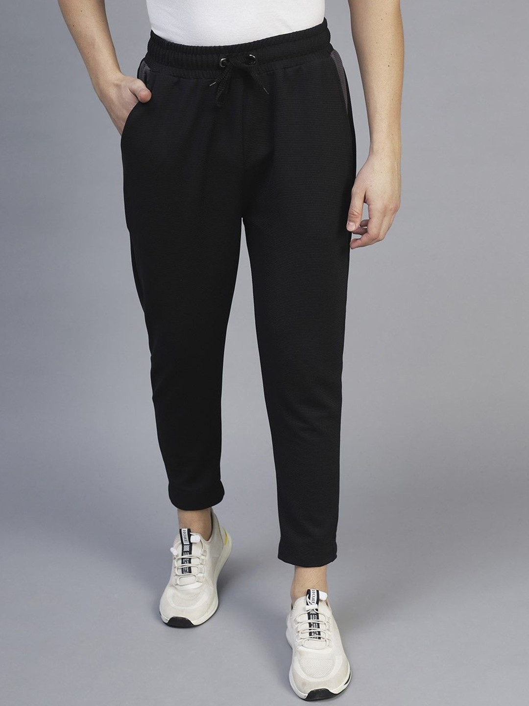 Metronaut Men Textured Dry Fit Mid-Rise Corduroy Jogger Track Pants