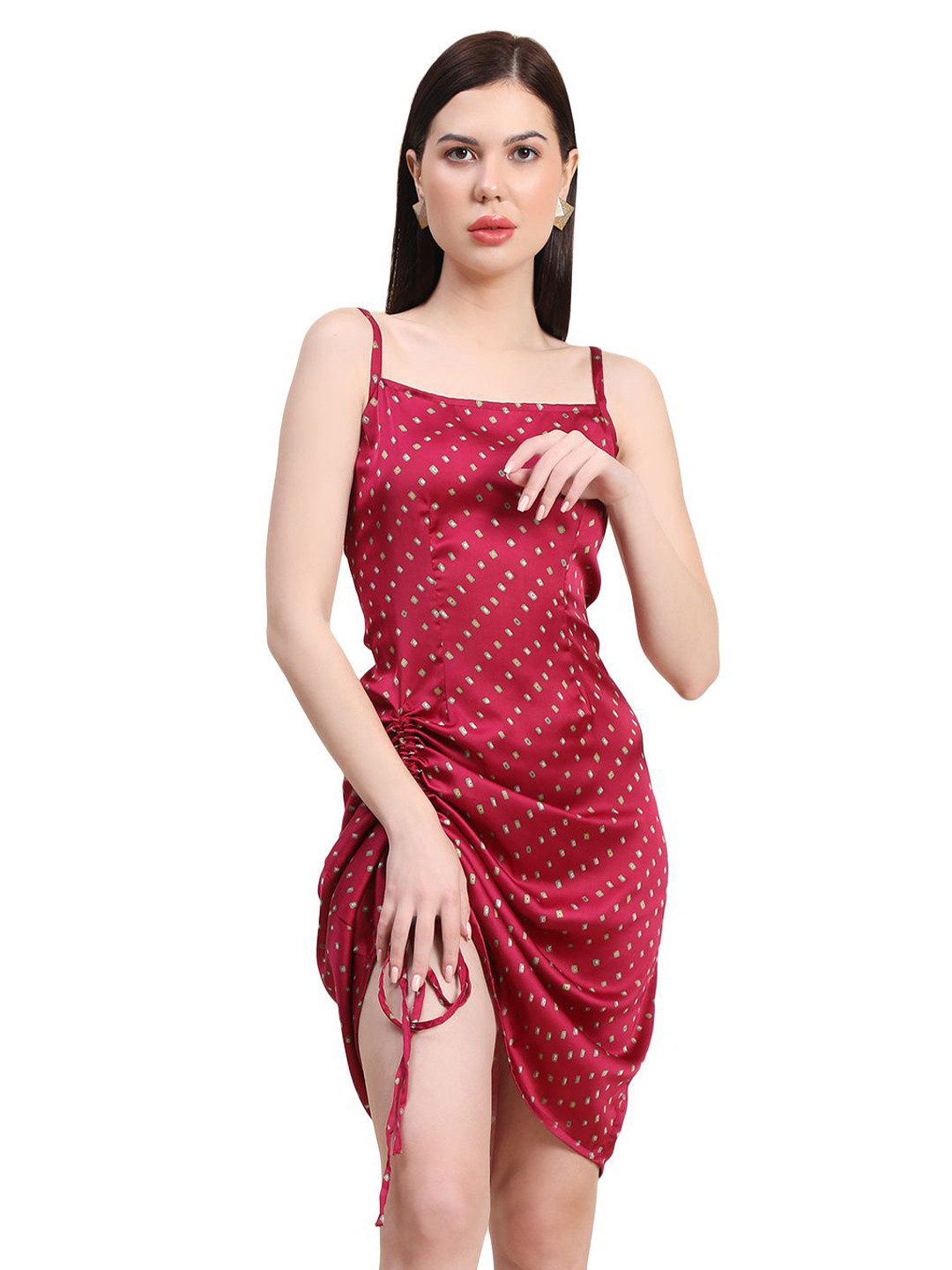 JOYT ENTERPRISE Bandhani Print Ruched Shift Mini Dress