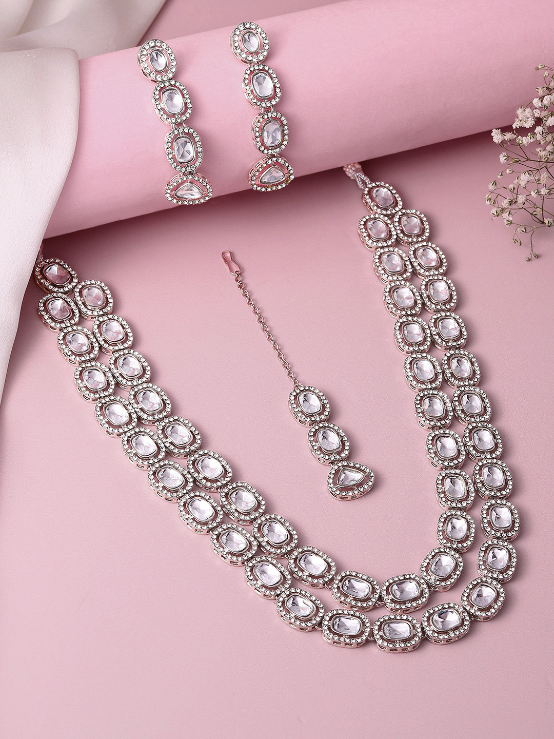 Peora Ruby & Cubic Zirconia Studded Layered Necklace Set