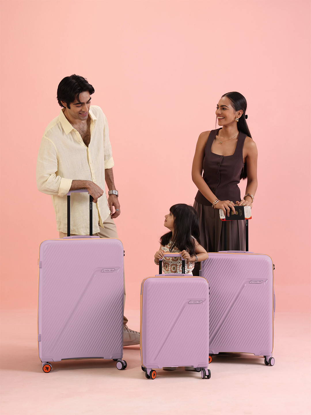 Nasher Miles Montreal Set Of 3 Textured Hard-Sided Large Medium Cabin Trolley Bags