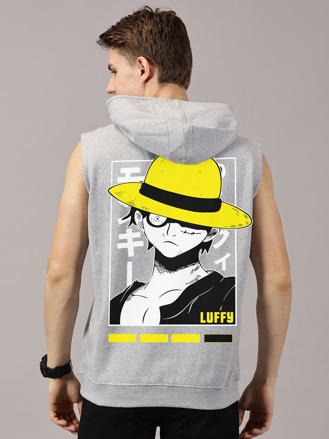 LEON Men Monkey D Luffy Printed Hooded Sleeveless Pullover Sweatshirt
