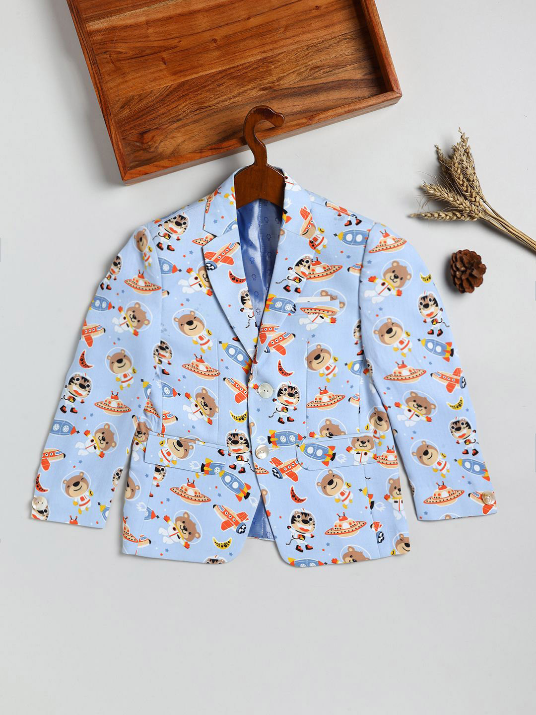 JBN Creation Boys Printed Single Breasted Notched Collar Blazer