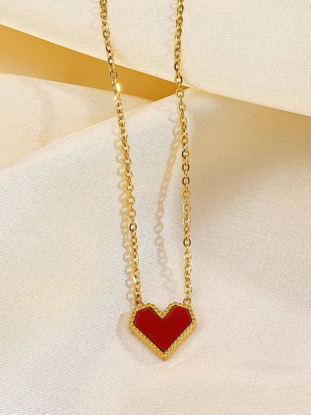 FAB COUTURE Gold-Plated Stone-Studded Scarlet Heart Necklace