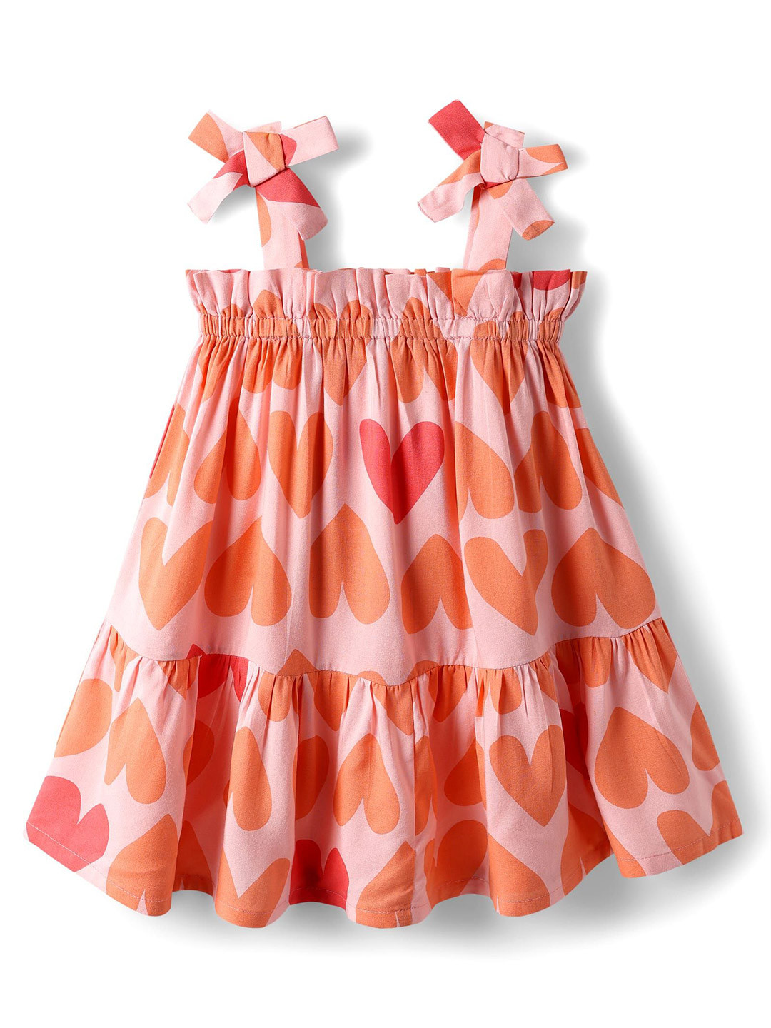 CrayonFlakes Girls Hearts Printed Frilled Strap Shoulder Dress