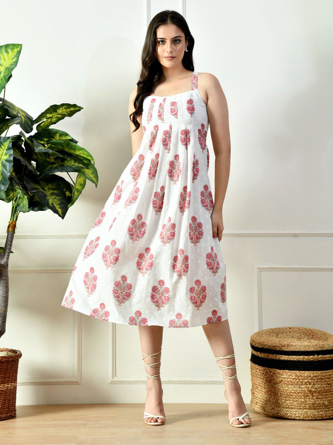 KALAMIR Bloomsberry Women Floral Print Pleated A-Line Dress