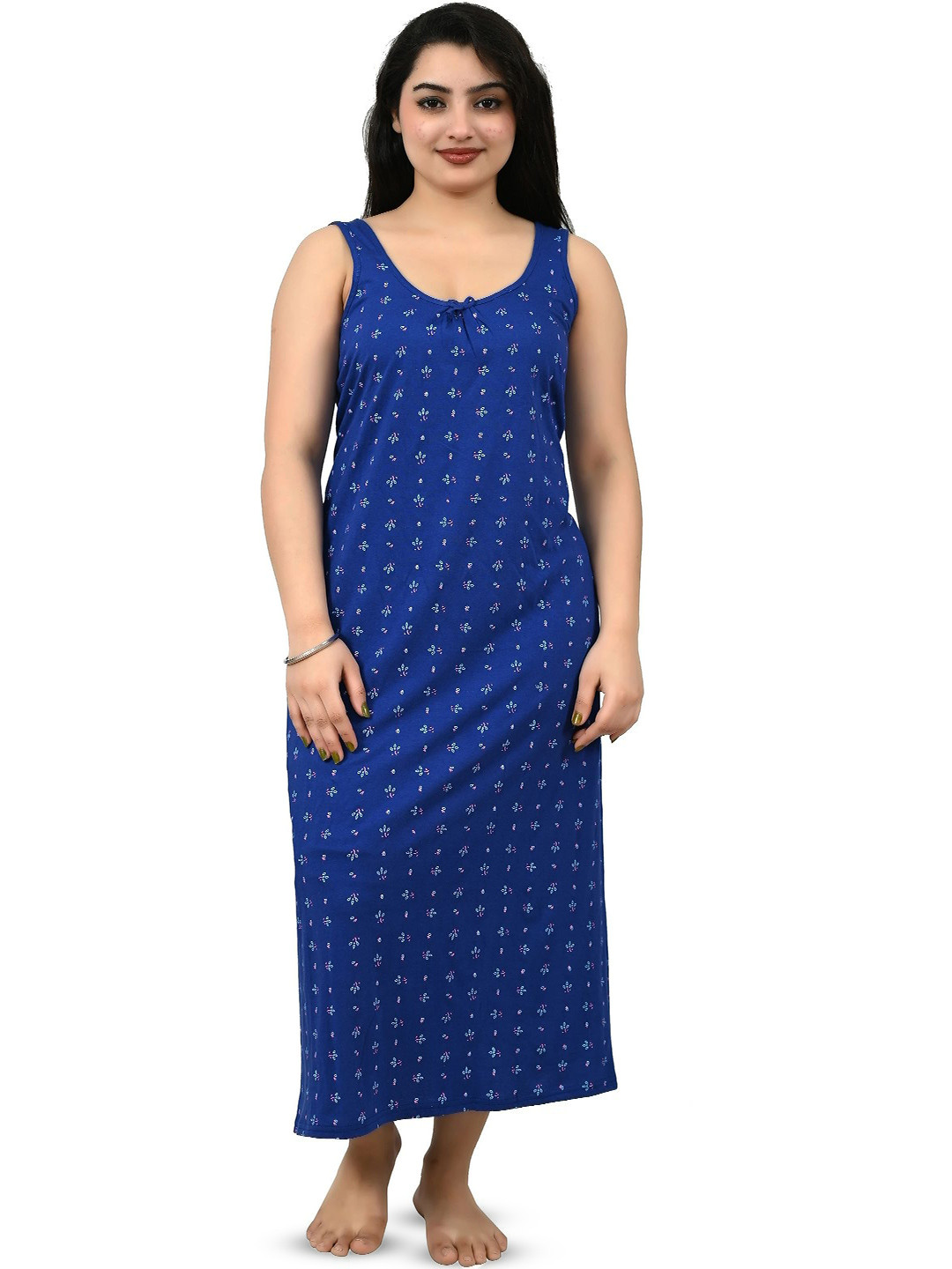 MIAVII CREATION Women Floral Printed Sleeveless Maxi Hosiery Nightdress