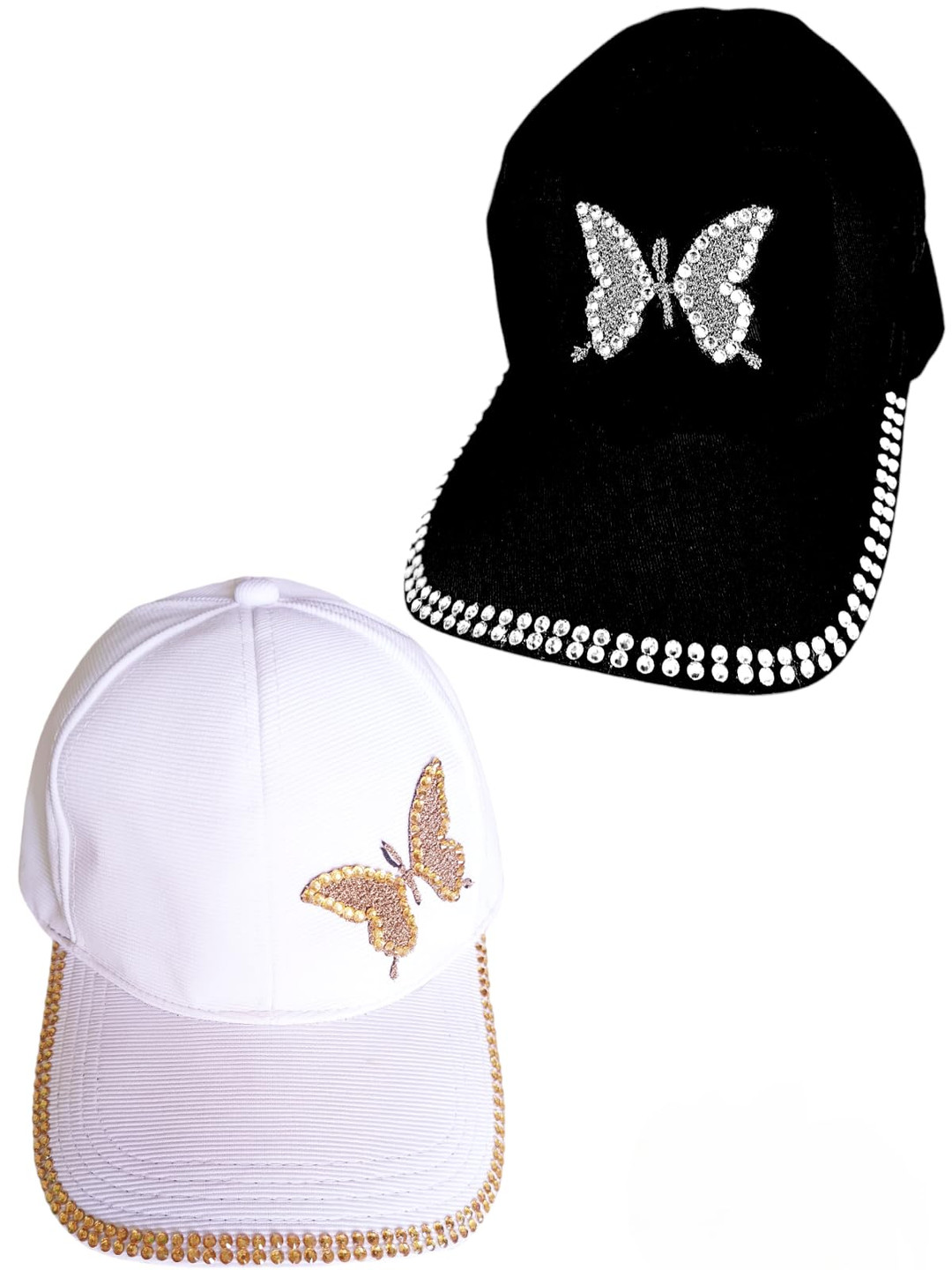 Trubliz Girls Pack of 2 White and Black Embellished Cotton Visor Cap