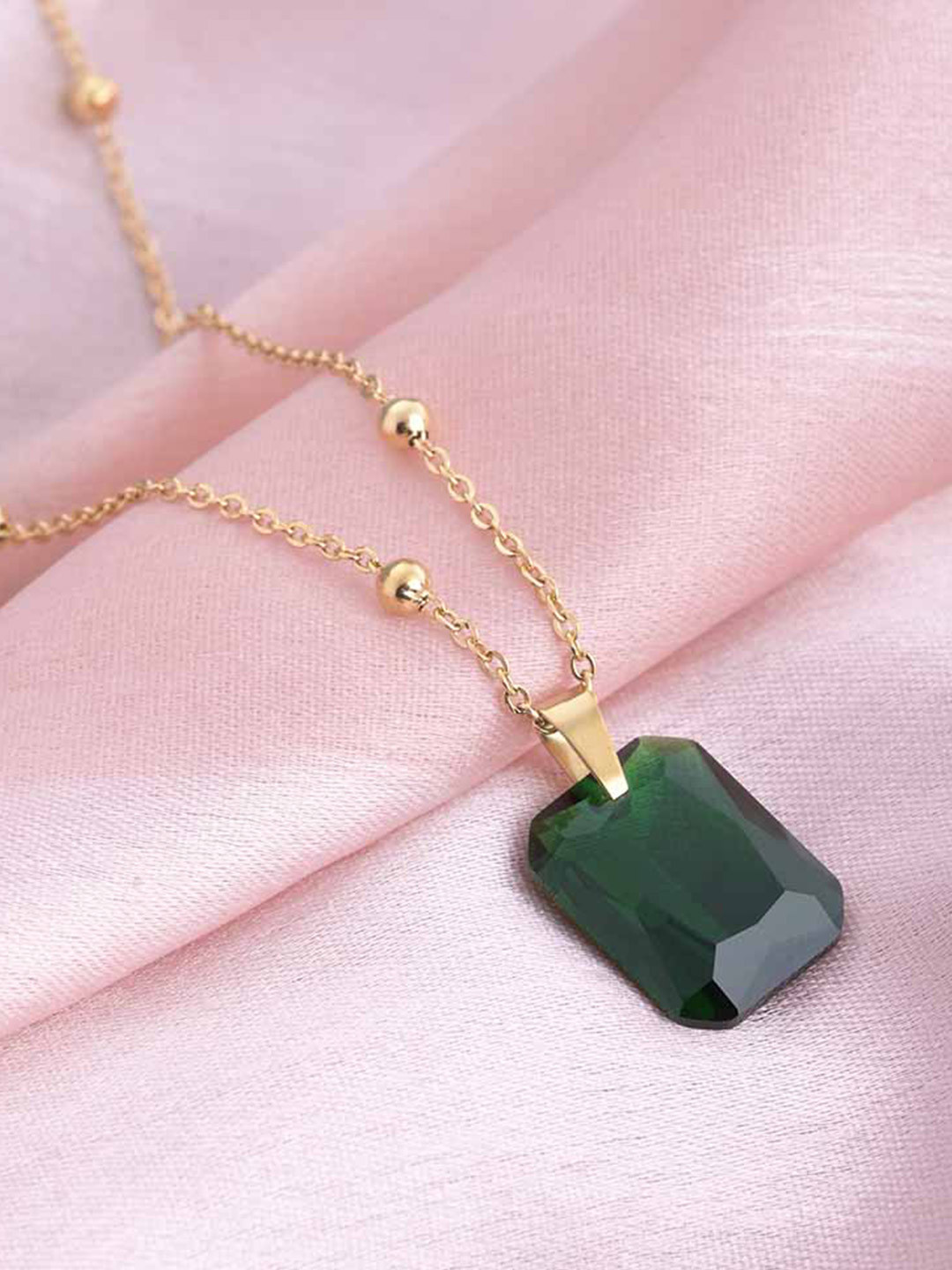 PALMONAS 18k Gold Plated Dazzling Emerald Necklace