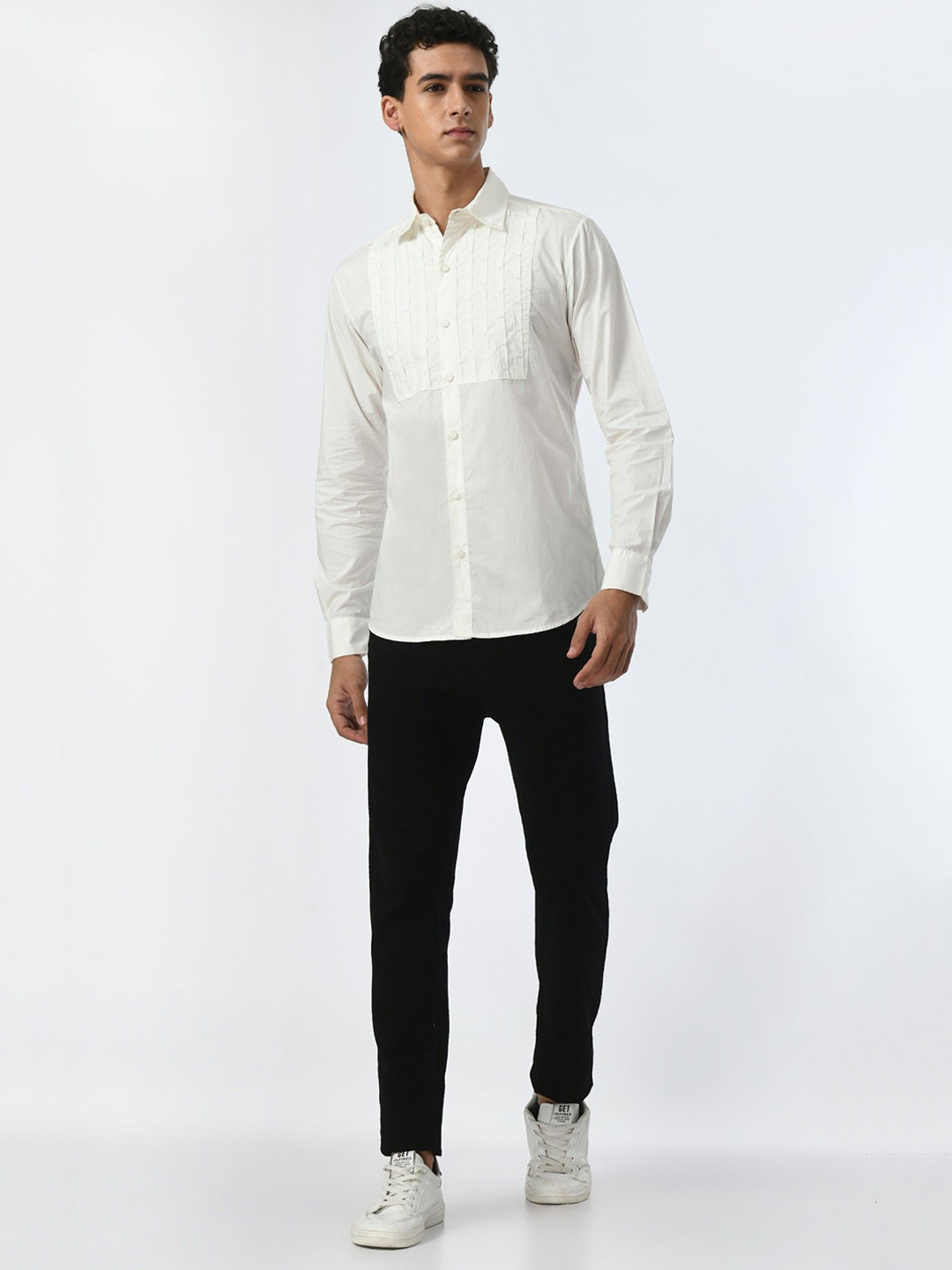 SAMANT CHAUHAN Relaxed Self Design Spread Collar Cotton Shirt