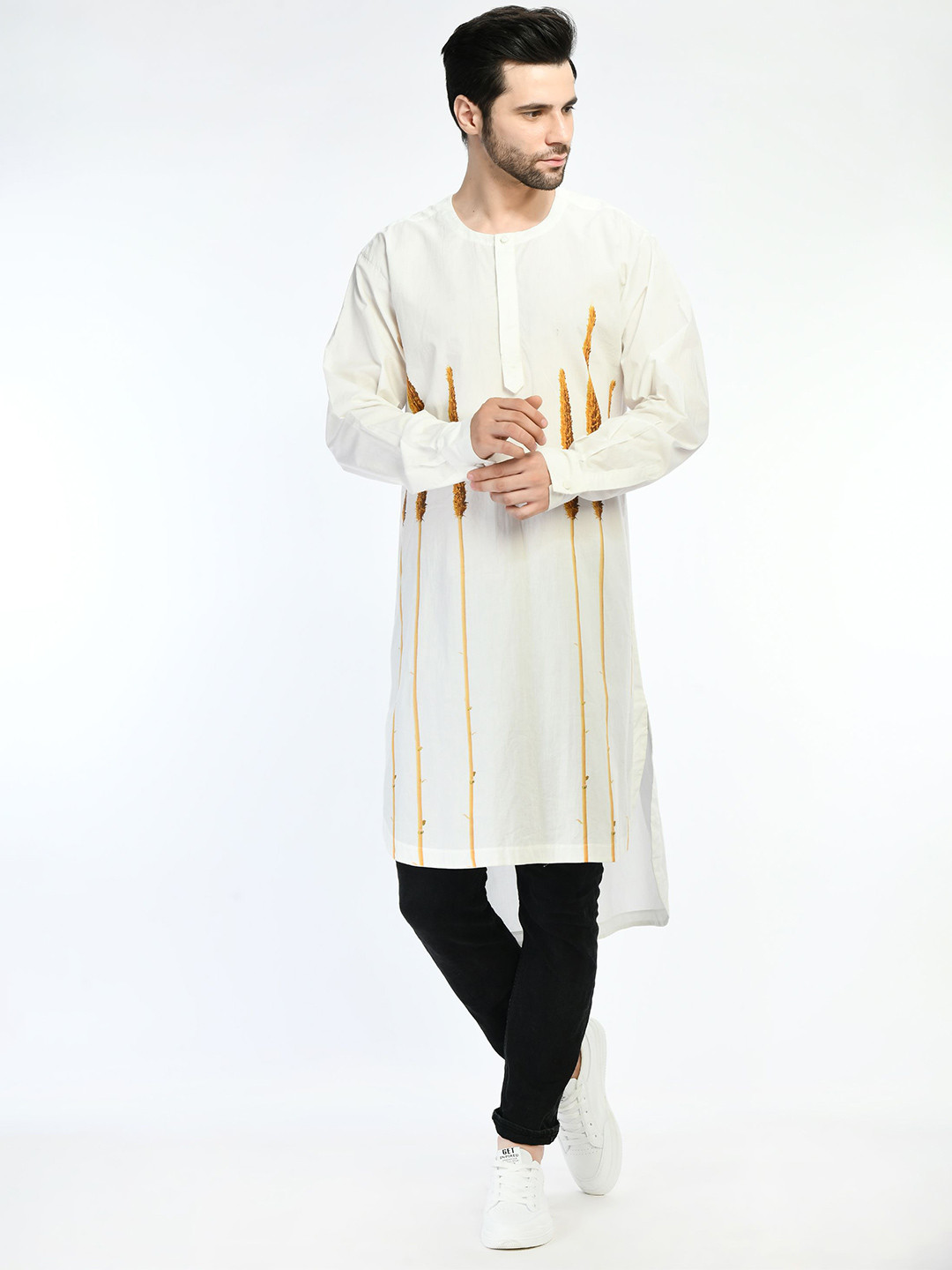 SAMANT CHAUHAN Men Graphic Printed Daily Cotton Straight Kurta