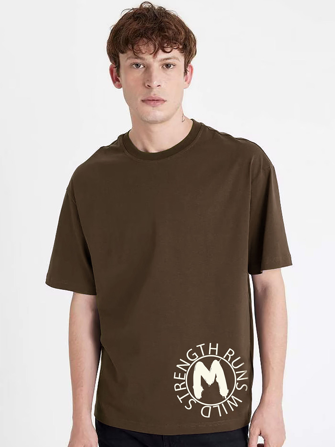 MISCHIEF MONKEY Typography Printed Drop-Shoulder Sleeves Pure Cotton Oversized T-shirt