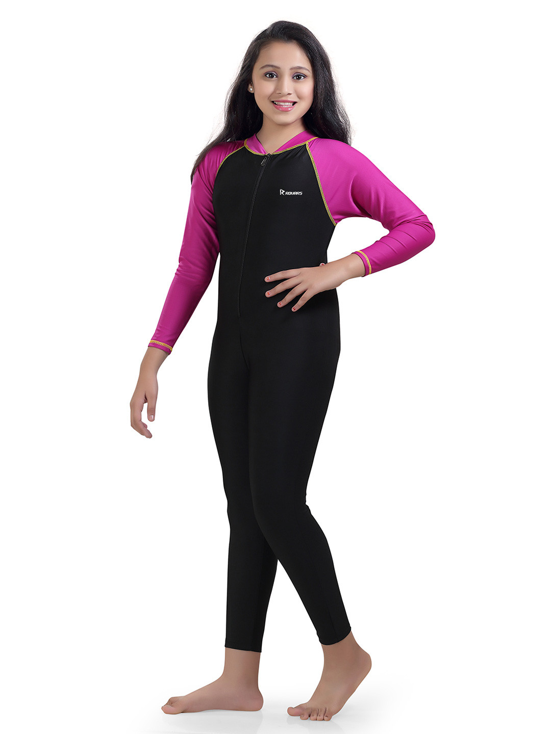 ROVARS Kids Girls Purple & Black Solid Bodysuit