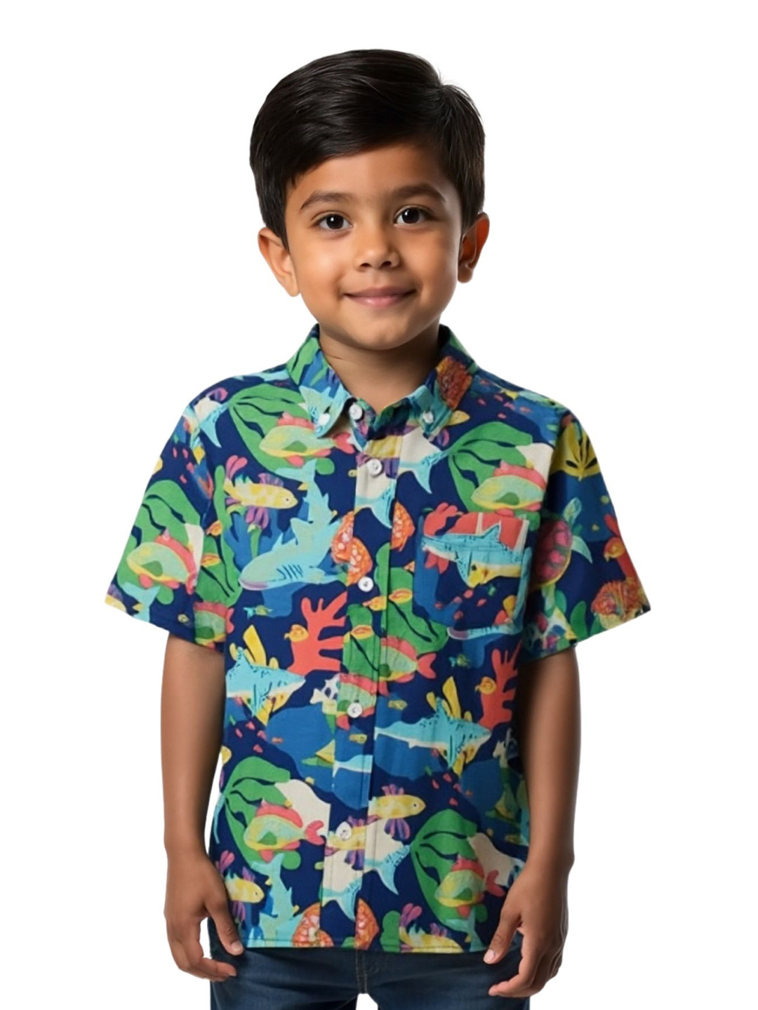 Thiya Boys Relaxed Fit Animal Printed Button-Down Collar Casual Shirt