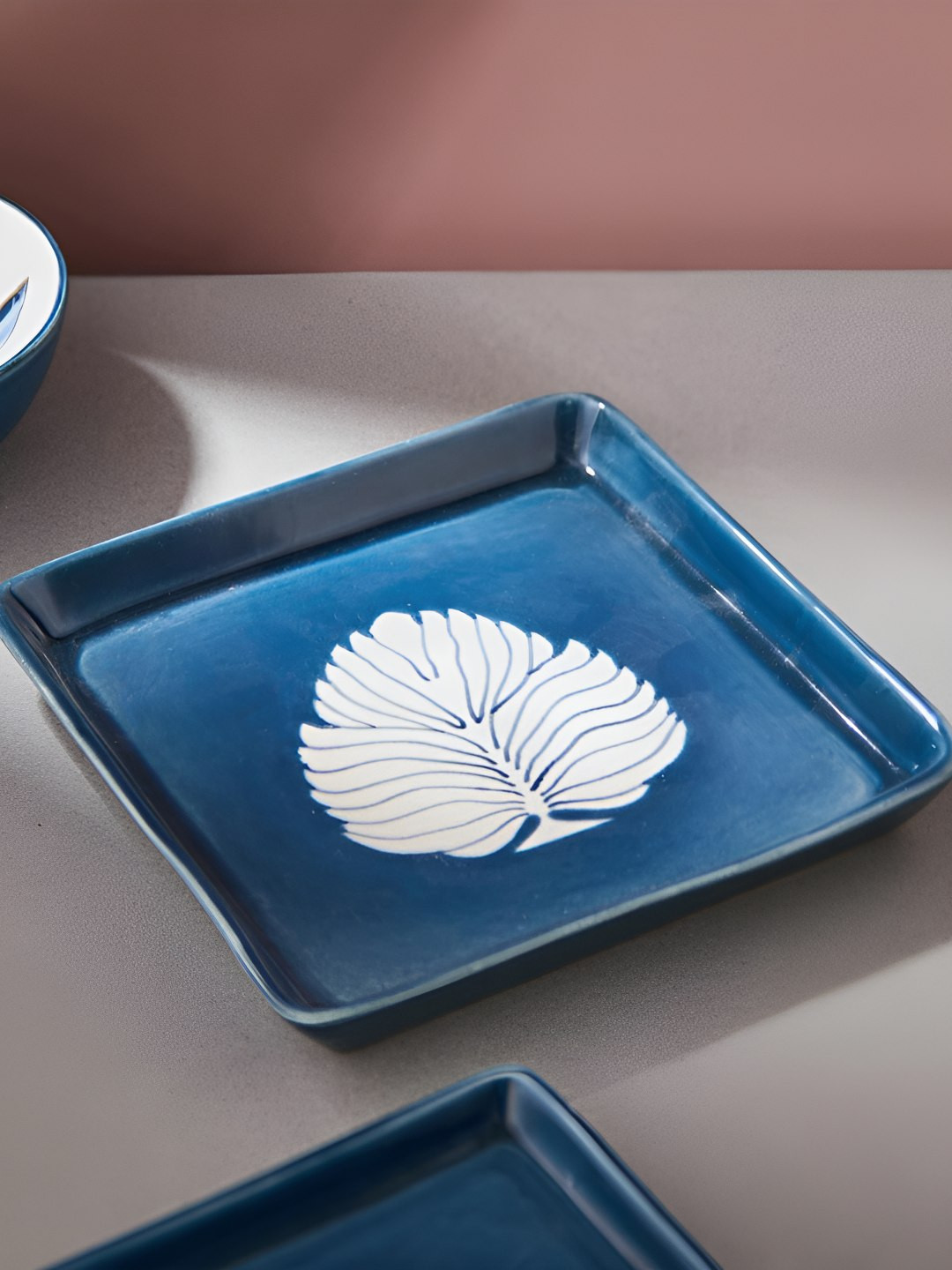 Fabindia Wabi Sabi Blue & White Printed Ceramic Dishwasher and Microwave Safe Food Platter