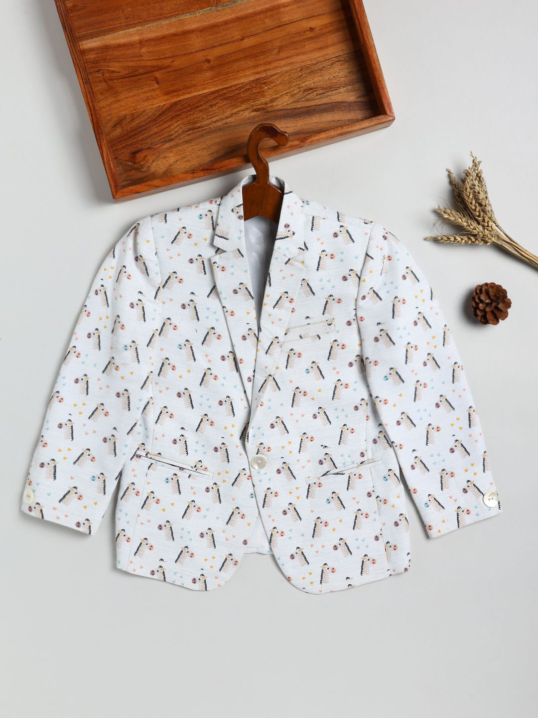 JBN Creation Boys Giraffe Printed Slim Fit Single-Breasted Blazer