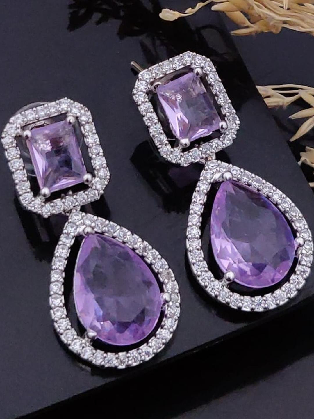 Laksh Enterprise American Diamond Square Drop Earrings