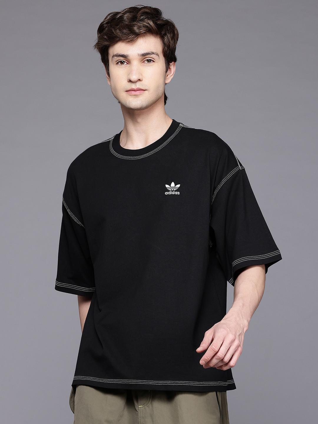 ADIDAS Originals Contrast Stitch Drop-Sleeves Pure Cotton Oversized Essentials T-shirt