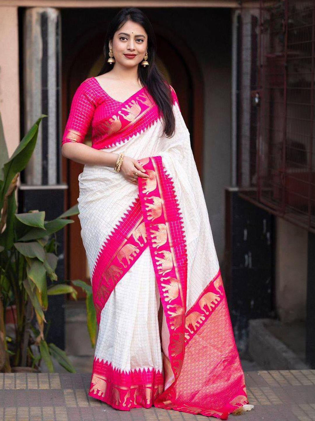 GHAN SALS Ethnic Motifs Printed Silk Blend Kanjeevaram Saree