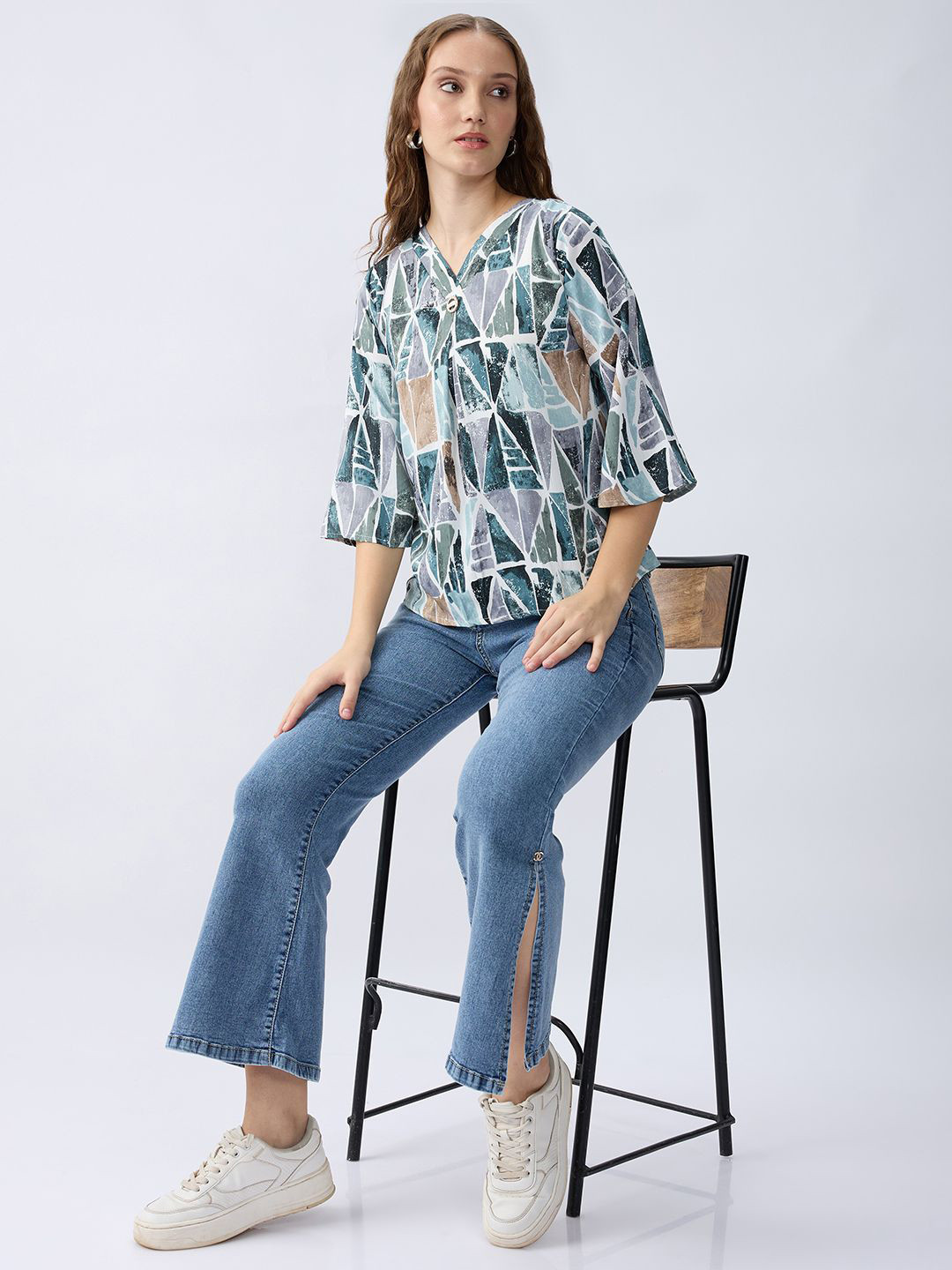 Sparkle Women Printed Flared Sleeve A-Line Top