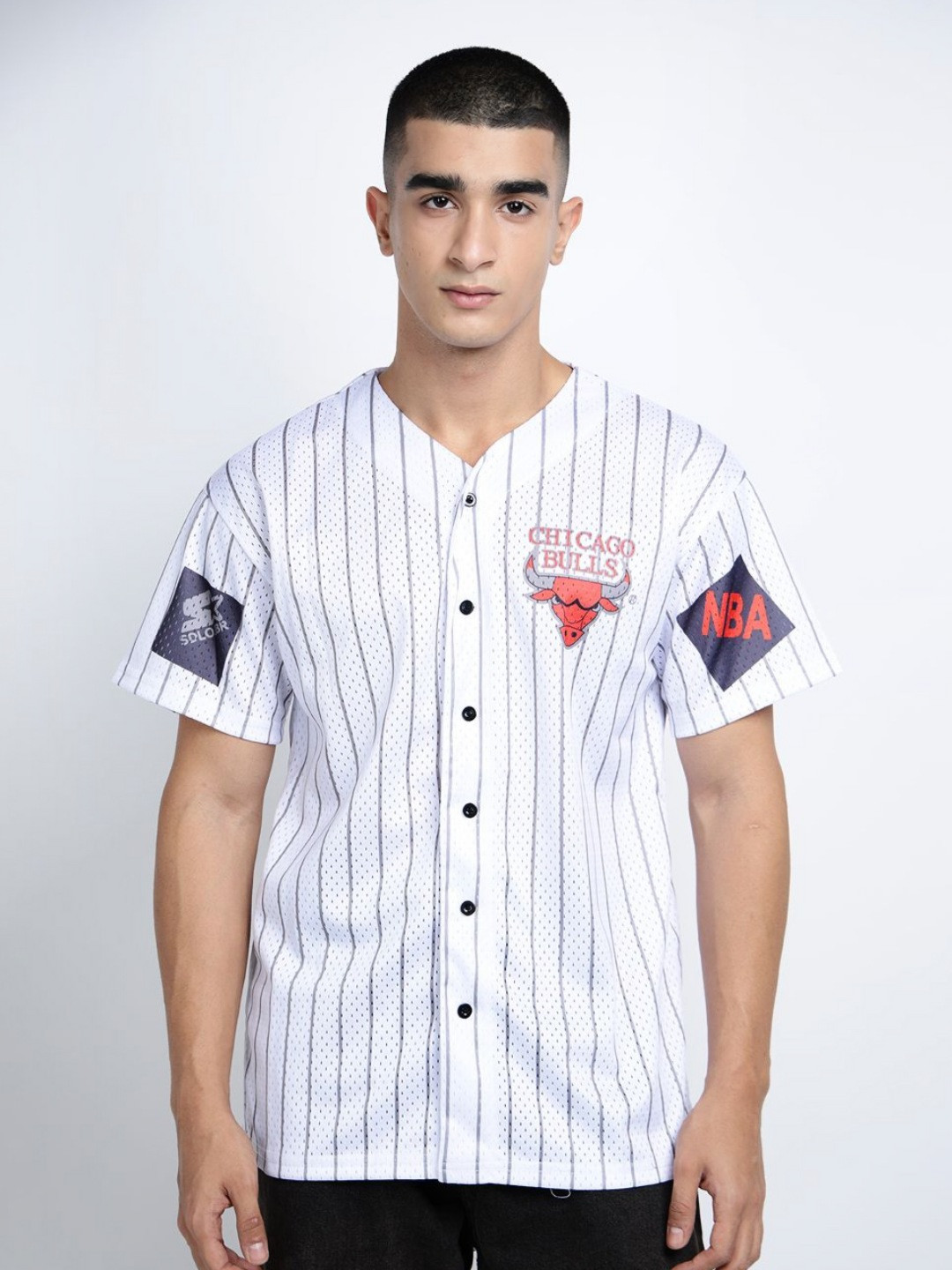 SHOWOFFFF Typography Printed V-Neck Relaxed Fit Drop-Shoulder Sleeves Nylon T-shirt