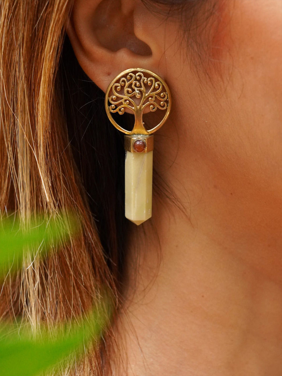 Soul Works Tree Of Life Gold-Plated Circular Shaped Turquoise Drop Earrings