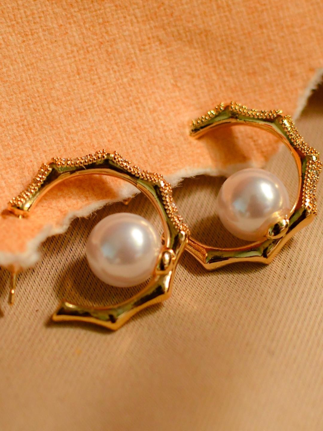 RaasRani Women Gold-Plated Half Hoop Anti-Tarnish Earrings