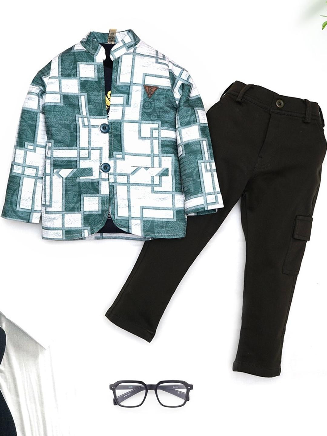 YK Boys Printed Jacket & Cargo Pants Set