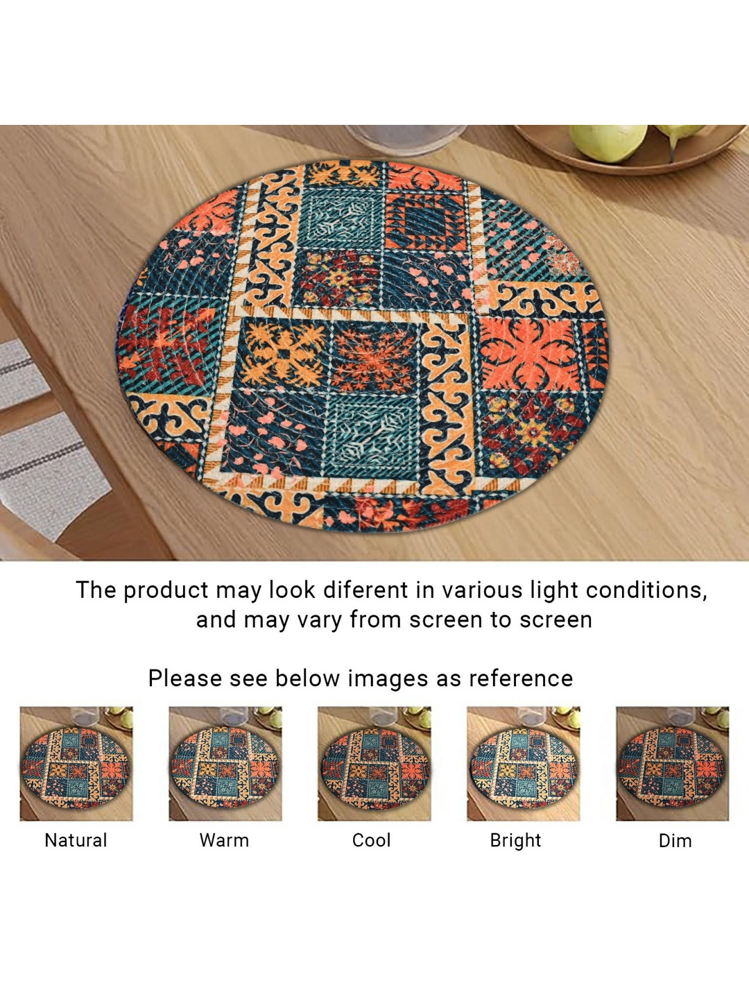 Aura Turquoise Blue & Orange Geometric Printed Round Cotton Table Placemat