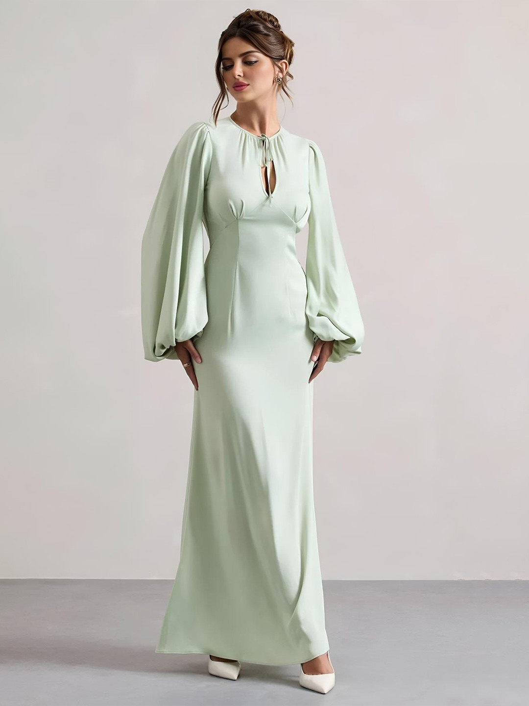 R.Code by The Roadster Life Co. Women Puff Sleeve Bodycon Maxi Dress